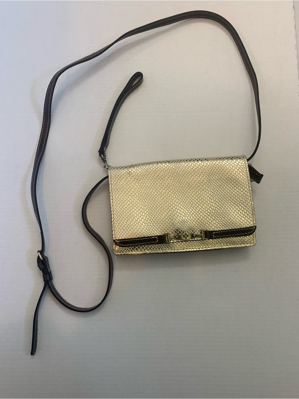 Patricia Nash Metallic Gold Textured Crossbody with Wrist Strap
